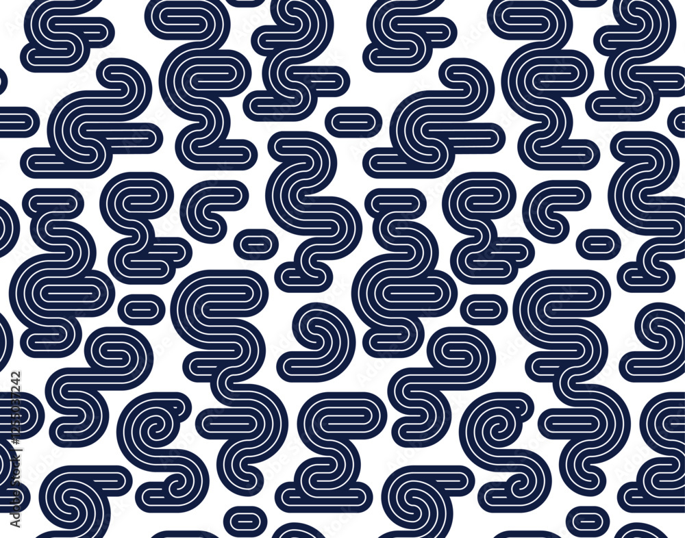 Poster curvy shape lines seamless pattern, vector abstract background with doodle geometric curves like mel