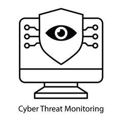 Cyber Threat Monitoring Icon – Eye Over Computer Screen Representing Vigilance in Cybersecurity
