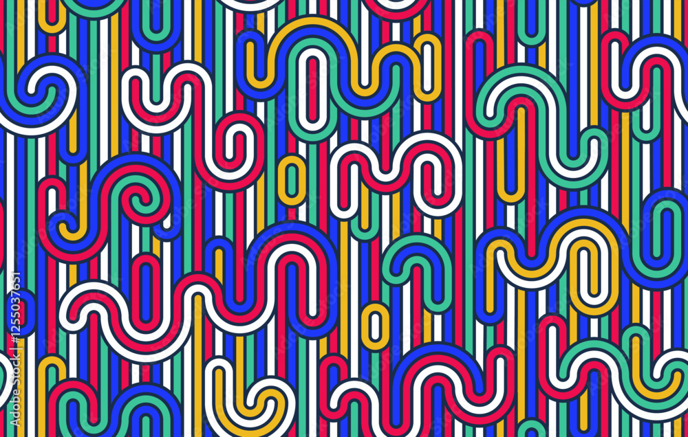 Poster rainbow lines seamless pattern, colorful linear geometric vector abstract background, multicolored p
