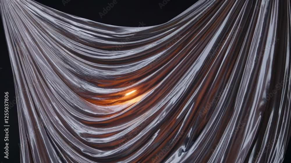 Fototapete . Smooth flowing motion of a glowing, ethereal fabric-like structure gently undulating in a dark space, creating a mesmerizing and dreamlike effect