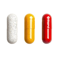 Different colored capsules on Transparent background
