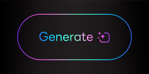 Generate AI button, Artificial Intelligence rainbow colorful Gradient Text icon badge, Generate text Typography and Magic star icon Ai logo. for website or application image generator