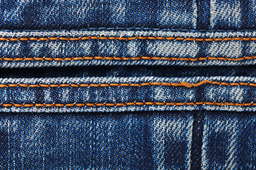 Detailed view of denim fabric showcasing stitching and texture at close range