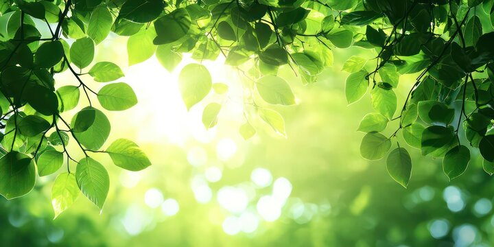A dense rainforest canopy with sunlight filtering through vibrant green leaves.