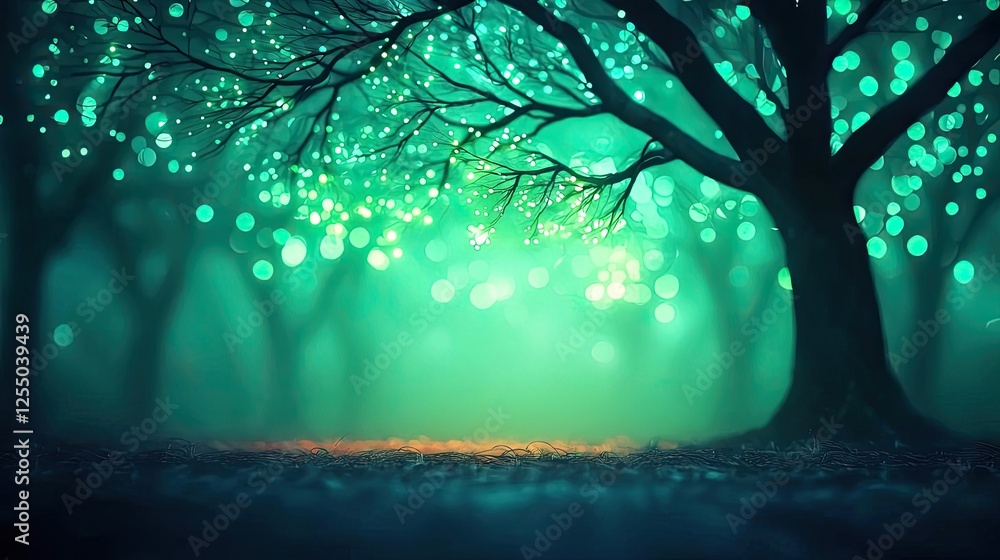 Poster glow forest concept. a mystical forest illuminated by luminous lights, creating an enchanting atmosp