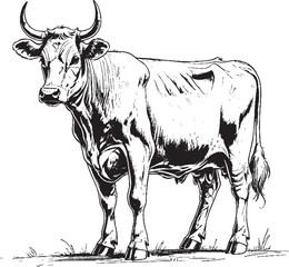 a cow black and white illustration 