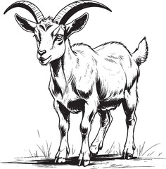 goat on a white background, sketch art goat
