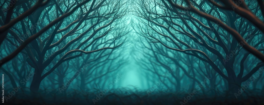 Poster glow forest concept. mysterious forest scene with dark branches creating an ethereal atmosphere.
