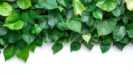 Fototapeta premium Lush green leaves arrayed against a crisp white background