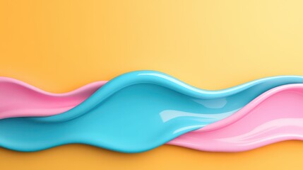 Curved strokes of blue and pink paint intertwine on a bright yellow backdrop, showcasing a dynamic blend of colors that captures attention and evokes creativity
