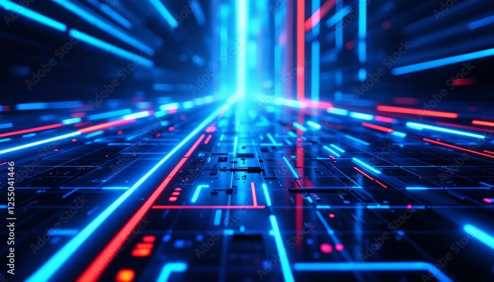 Aufkleber abstract technology circuit board with glowing lines and data flow