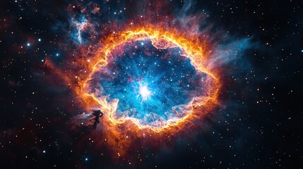 Obraz premium Extreme close-up view of a colorful cosmic nebula in space