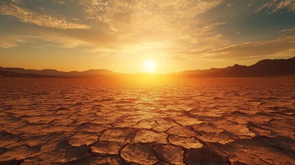 Obraz premium A scorching heatwave over a barren desert landscape, the sun blazing down with waves of heat distorting the horizon.