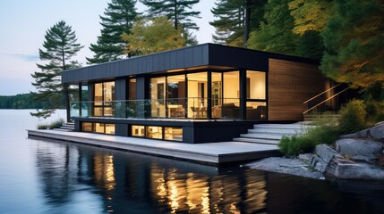 glass modern lake house