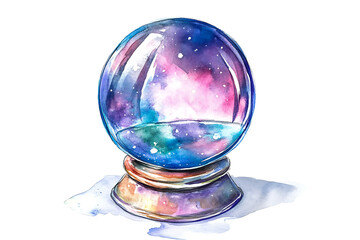 Watercolor Crystal Ball Clipart - Detailed Artistic Illustration on White Background