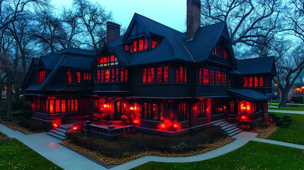 Gothic Mansion Night Illustration