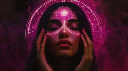 Divine feminine archetype radiating sacred geometry cosmic background ethereal glow spiritual symbolism. Rainspire. Illustration