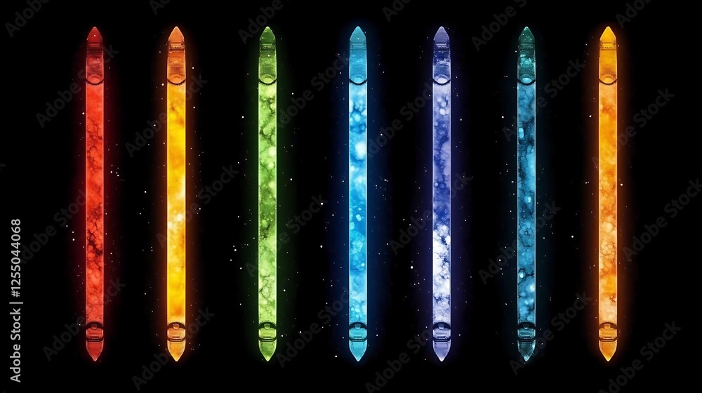 Poster radiant array of prismatic light blades diverse spectrum of luminous energy visual display innovatio