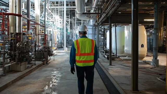 Man walking on an oil refinery plant