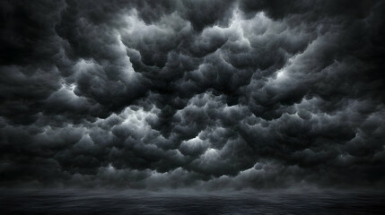 Dark Storm Clouds over Ocean, 3D Background Illustration