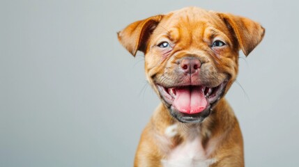 Obraz premium Adorable Welsh puppy, tongue out panting, winking playfully, sitting on a white backdrop