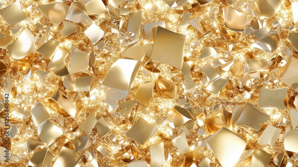 Poster dynamic yellow a seamless pattern of geometric gold foil shapes with sharp edges and luminous color