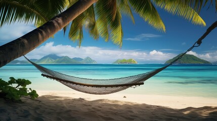 Fototapeta premium hammock palm tree ocean