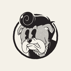 retro cartoon bad boy bulldog head logo