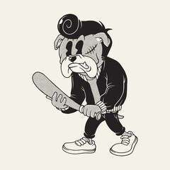 bad boy bulldog holding baseball bat retro cartoon mascot