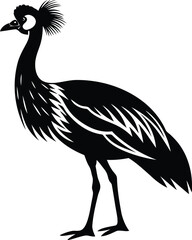 Standing Grey crowned crane balearica silhouette vector illustration, Grey crowned crane balearica iconic vector design