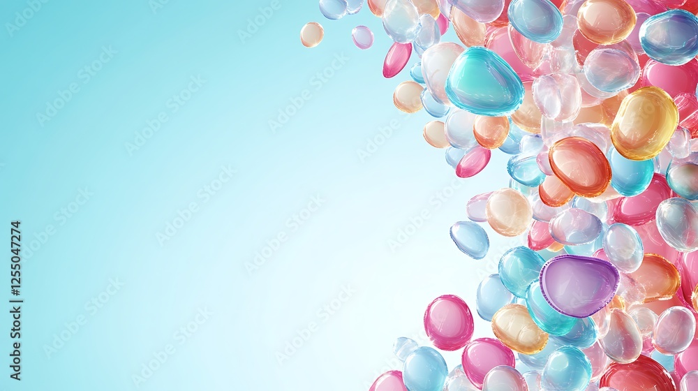 Aufkleber colorful translucent stones falling against a light blue background. possible use background graphic