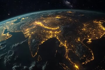 Stunning nighttime view of earth from space showcasing south and east asia s illuminated landscapes