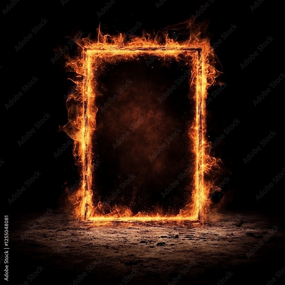 Aufkleber rectangular fire portal on scorched ground creating a fiery gateway to another dimension concept