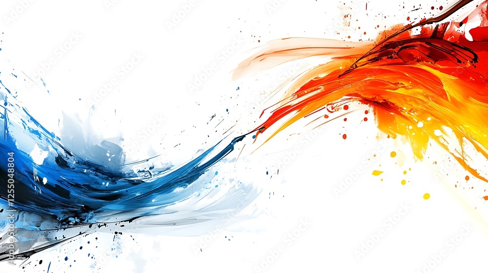 Poster abstract blue and red swirls on white background