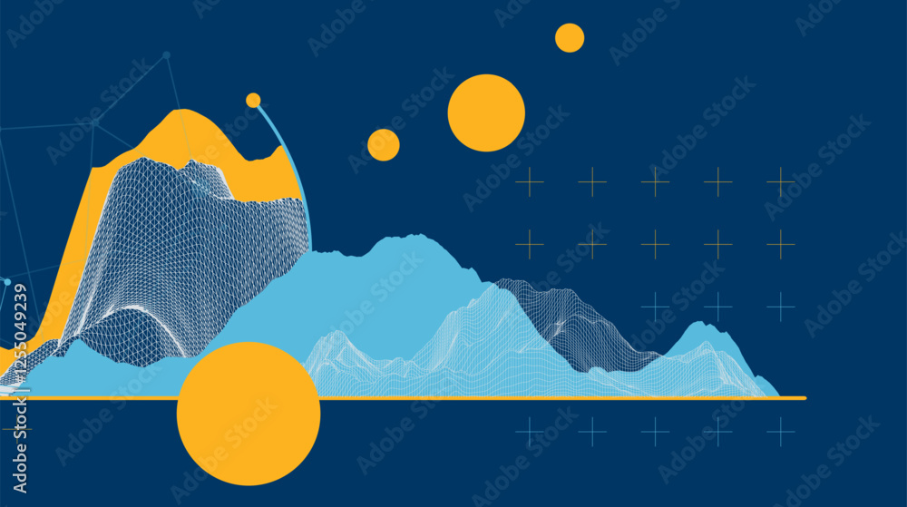 Aufkleber trendy abstract wireframe background. modern science or technology art elements. surface illustratio