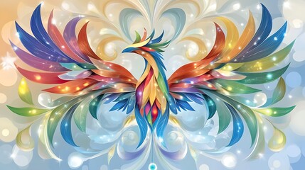 Resplendent Phoenix Rising Multi Colored Wings Digital Art Fantasy Illustration Composition