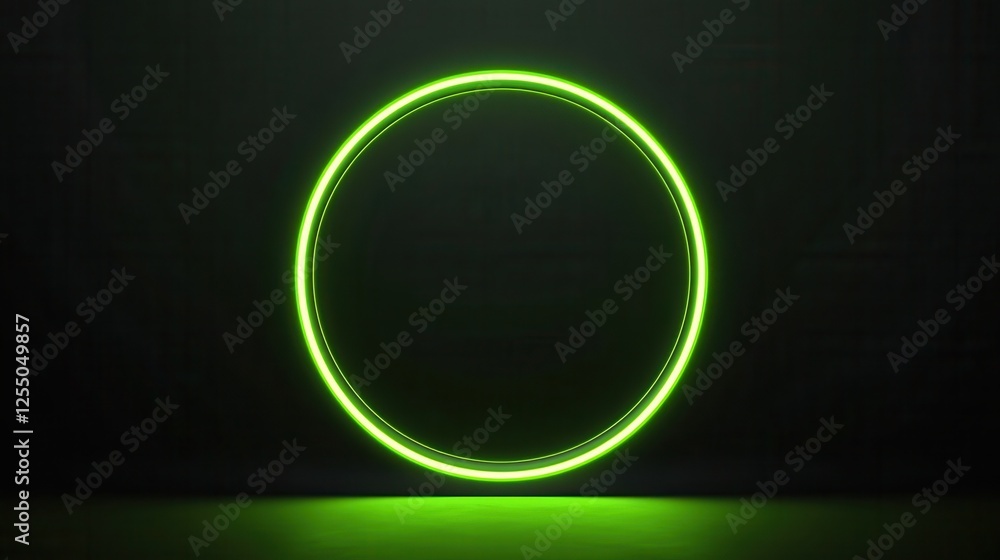 Poster a glowing neon green circle on a black background, a simple and minimalistic design with a large emp
