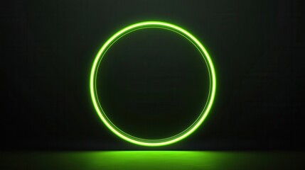 A glowing neon green circle on a black background, a simple and minimalistic design with a large empty space in the center.