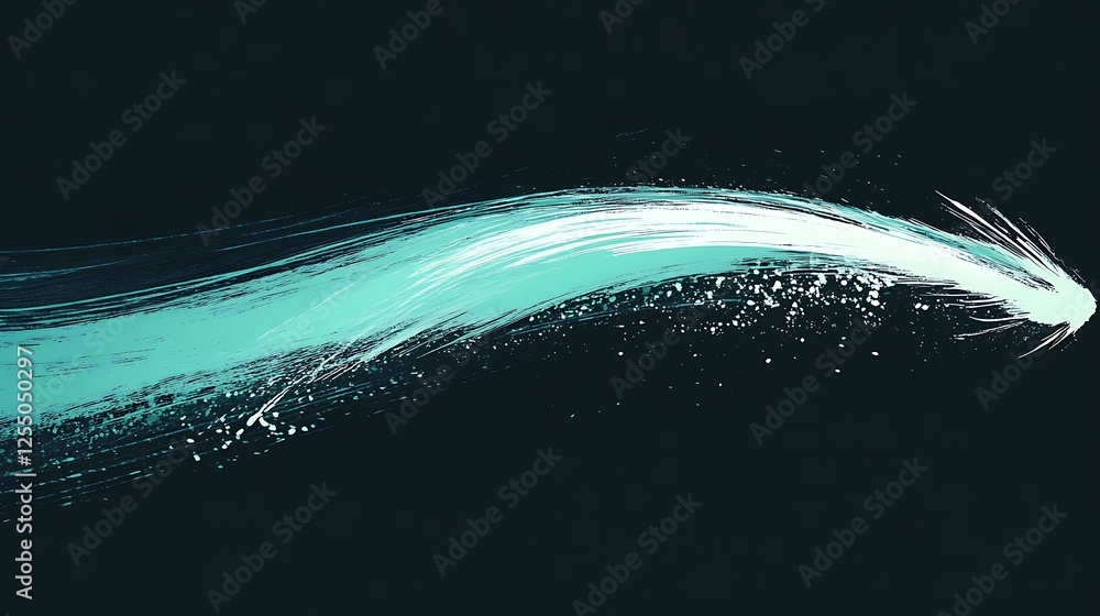Poster abstract teal and white comet trail against black background. use digital art, design element, poste