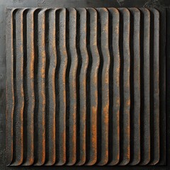 Abstract metal wall art with wavy lines, dark texture background, for interior design