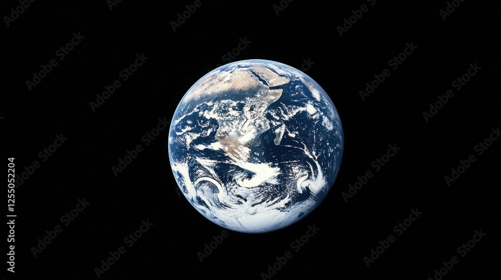 Poster a radiant earth glowing in the darkness of space, with an empty area for custom messages or branding