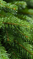 Fototapeta premium Closeup Dewy Evergreen Branch Photo