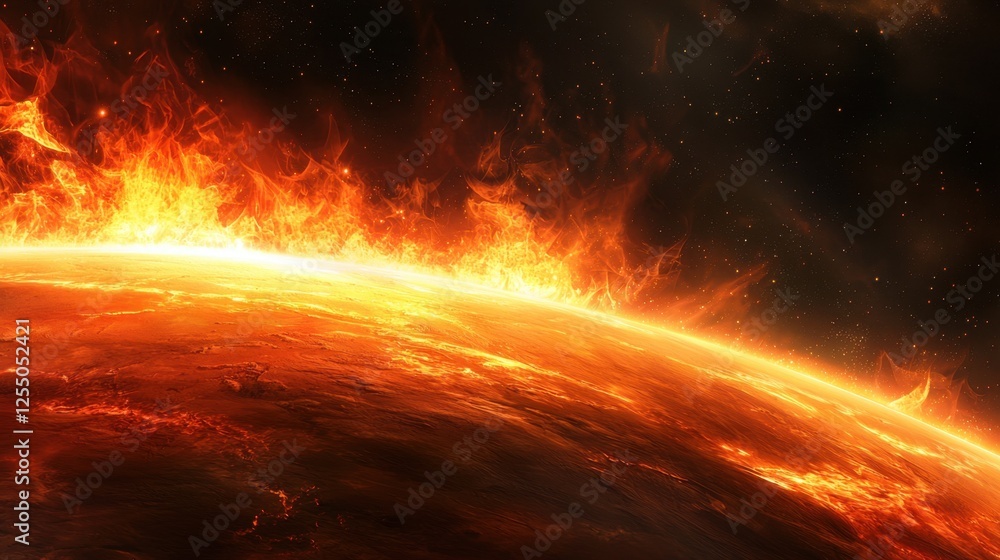 Poster a radiant earth glowing in the darkness of space, with an empty area for custom messages or branding