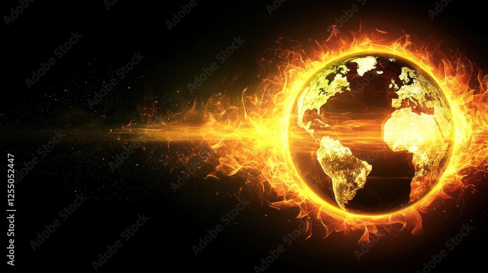 Poster a radiant earth glowing in the darkness of space, with an empty area for custom messages or branding