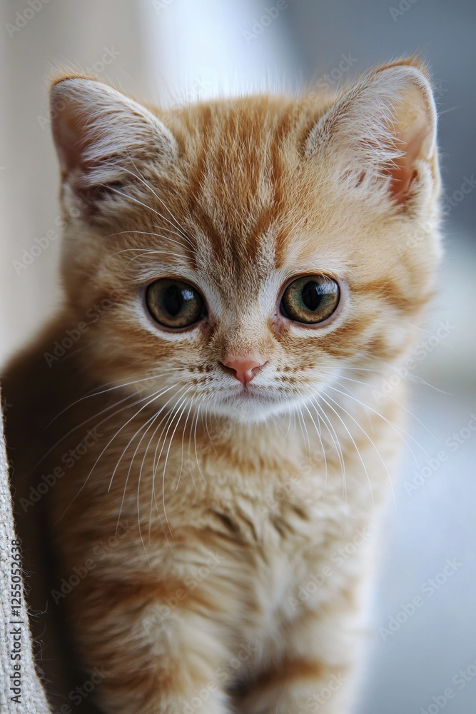 Poster charming ginger kitten portrait with expressive eyes and soft light in studio setting
