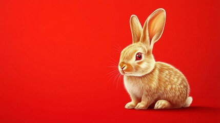 Obraz premium golden rabbit on red background. concept zodiac in Chinese new year.
