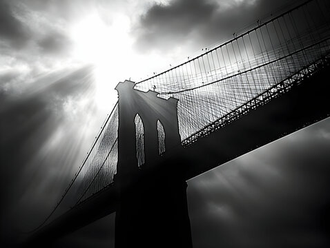 Suspension Bridge Silhouette, Dramatic Illustration