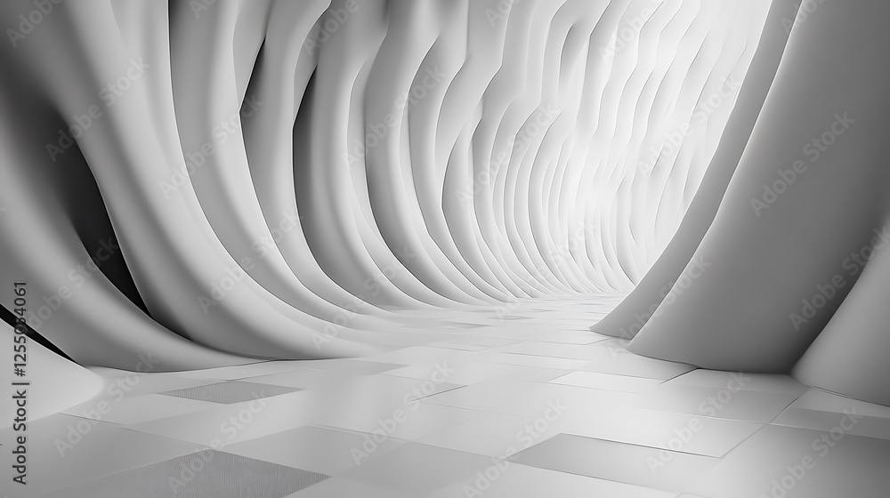Poster abstract white architectural tunnel, futuristic interior, empty space, possible use for background