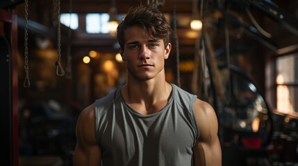 Fototapeta premium young man keeping his physique in good shape with exercises