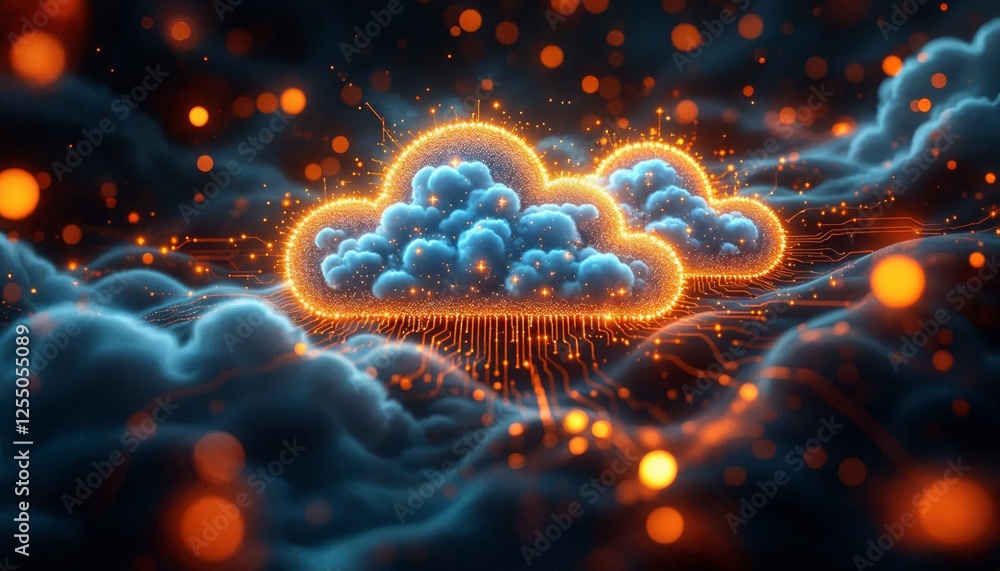 Poster digital clouds, conceptual depiction of cloud computing and connectivity
